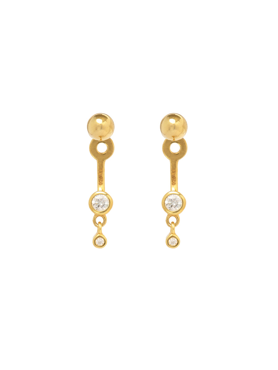 Aros Orb enchapados en oro 18k con diseño de media esfera y circones brillantes de doble altura, estilo ear jacket minimalista.