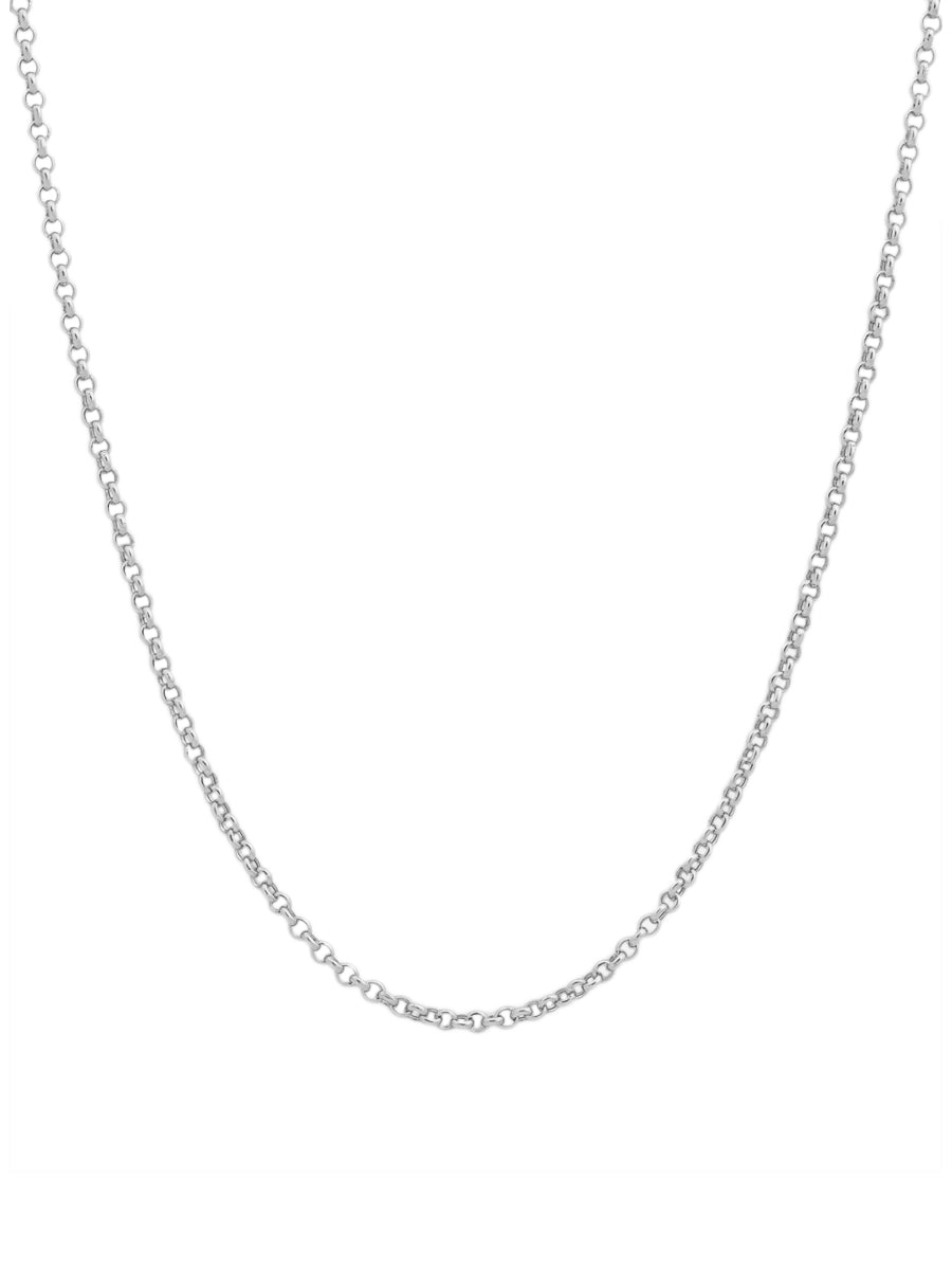 Collar Mini Orb de plata italiana 925 hecho a mano, con cadena fina de eslabones redondos de 1.2 mm y 40 cm de largo sobre fondo blanco.