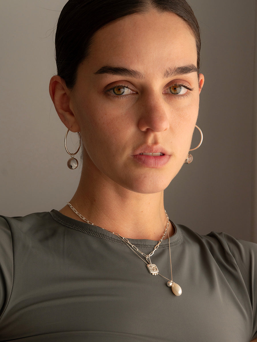 collar plata 925 capas delicado minimalista perla