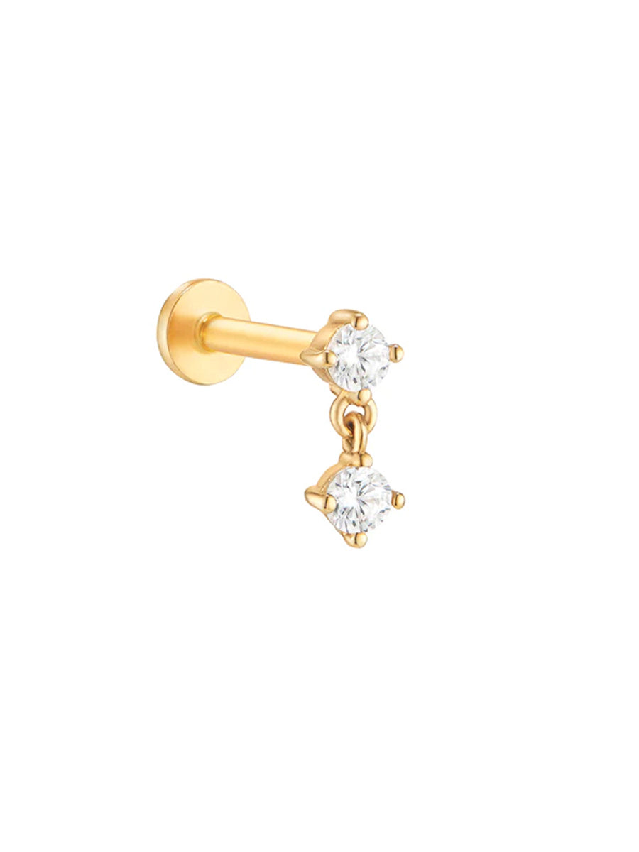 piercing oro 14k plano oreja circon