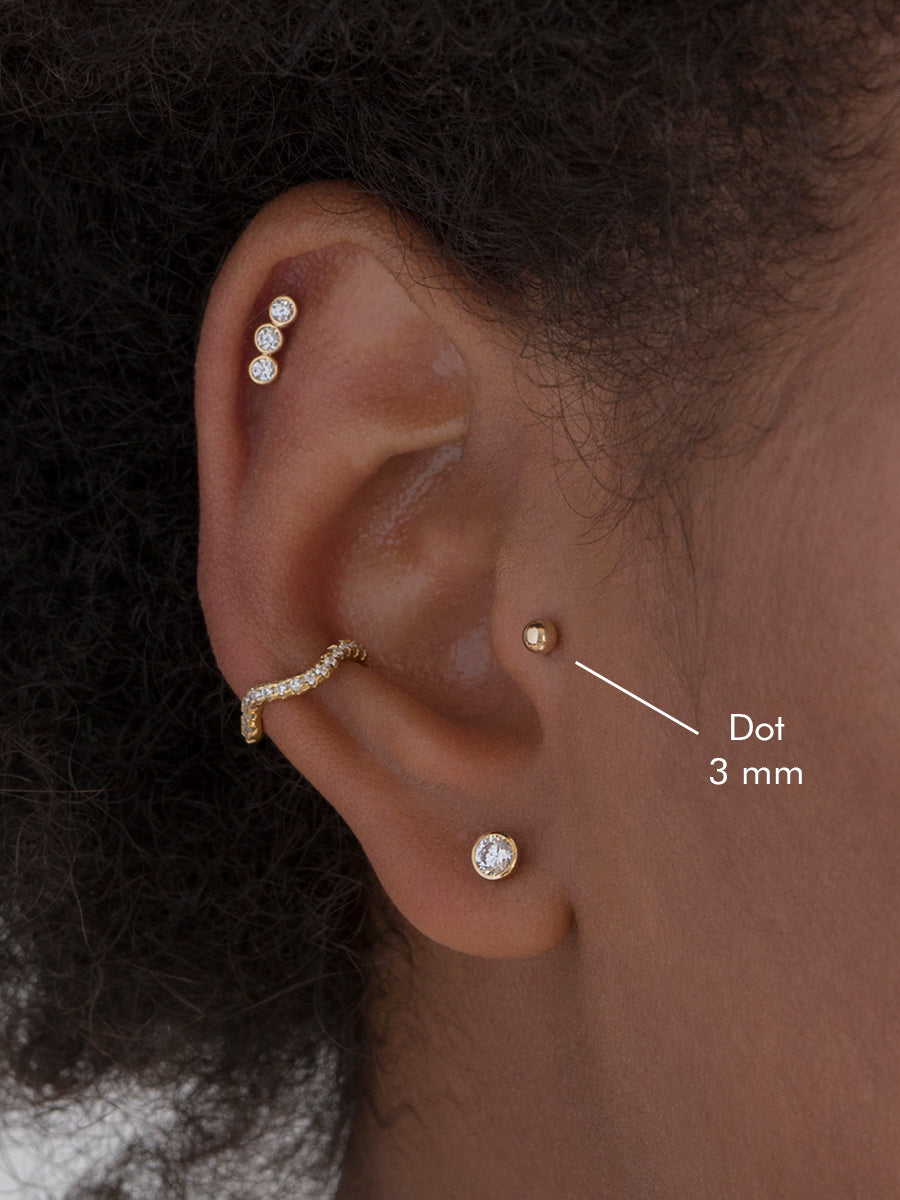 piercing de oro bolita 3 mm oreja nariz