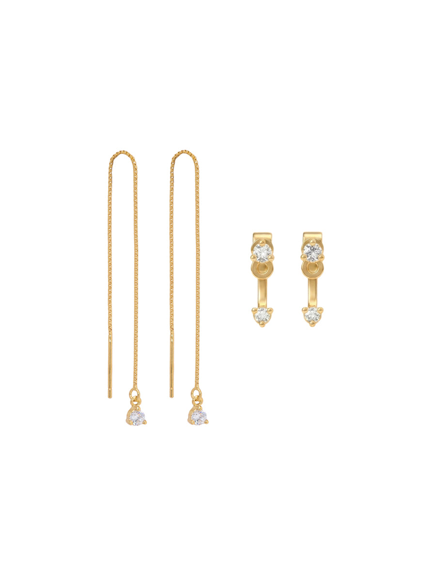 conjunto, set de aros enchapados en oro 18k de cadena y circones