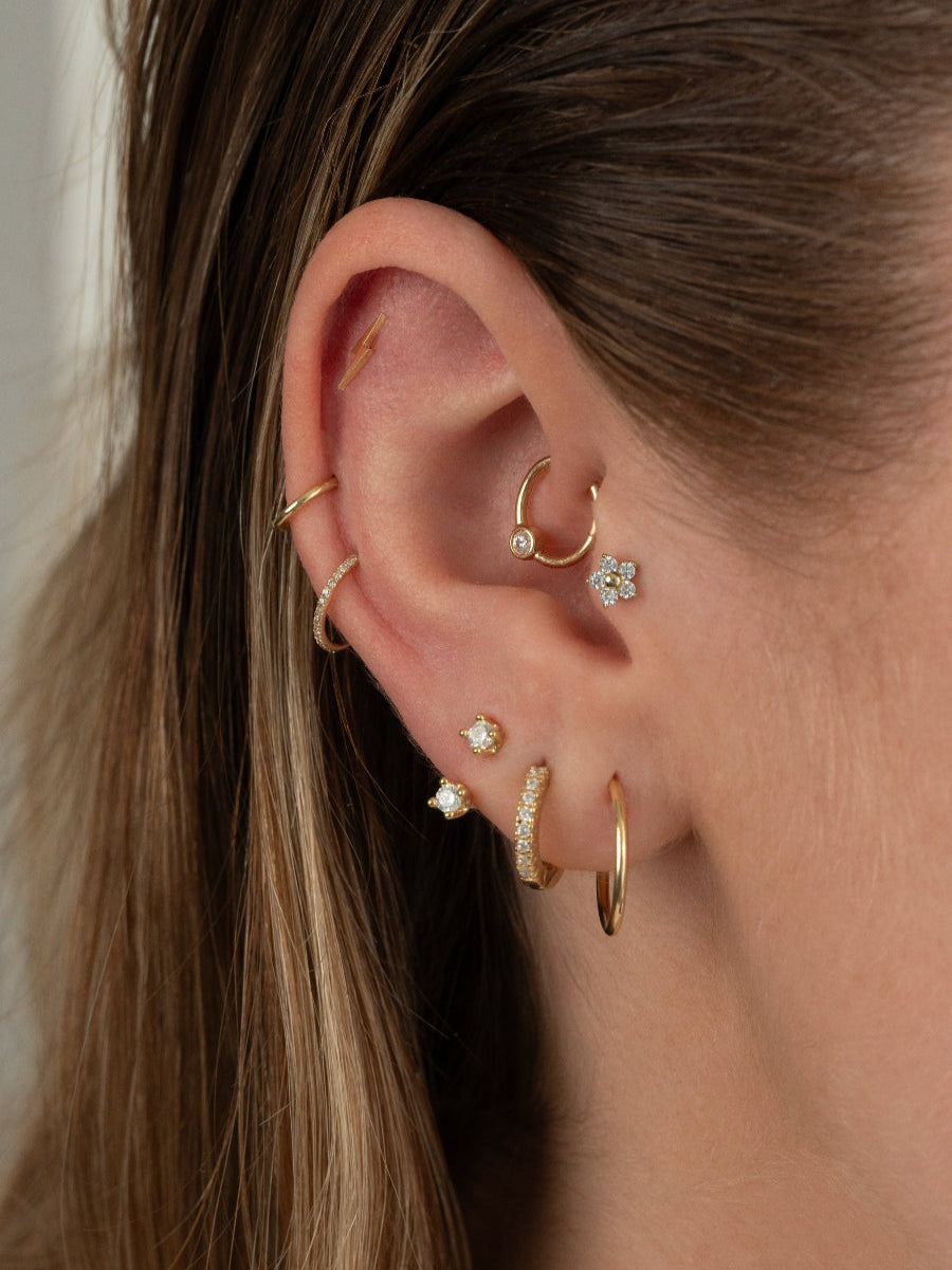 aros de oro piercing 14k circon mujer lobulo oreja