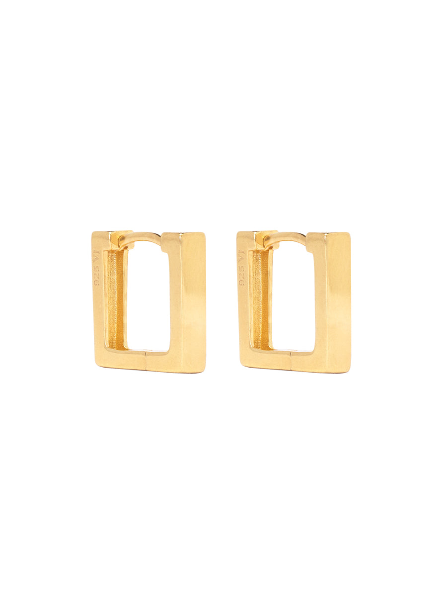 Argollas Regi cuadradas enchapadas en oro 18k, pendientes geométricos minimalistas de 12 mm con acabado brillante de alta calidad.