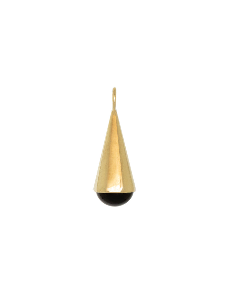 Colgante Frank de bronce con piedra natural onix negro, un dije cónico minimalista para personalizar collares o argollas.