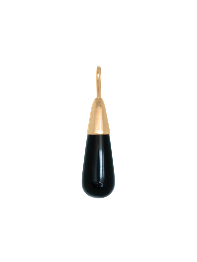 Colgante Odie de bronce con gota de onix negro natural, un dije minimalista para usar en cadenas o aros.