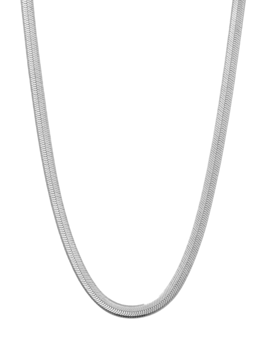 Collar Iver de plata 925 con diseño de cadena plana estilo cinta sobre fondo blanco.