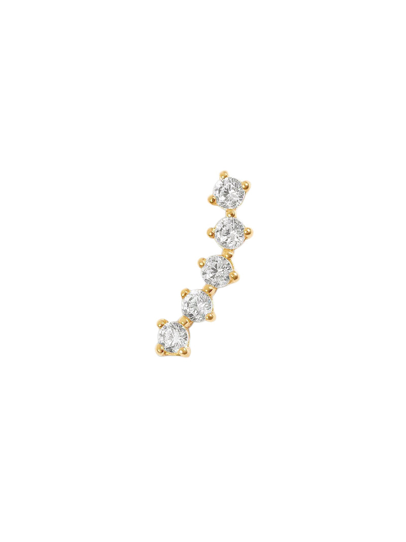 Piercing Aries de oro sólido amarillo de 14k con diseño trepador de 5 piedras brillantes, rosca interna labret.