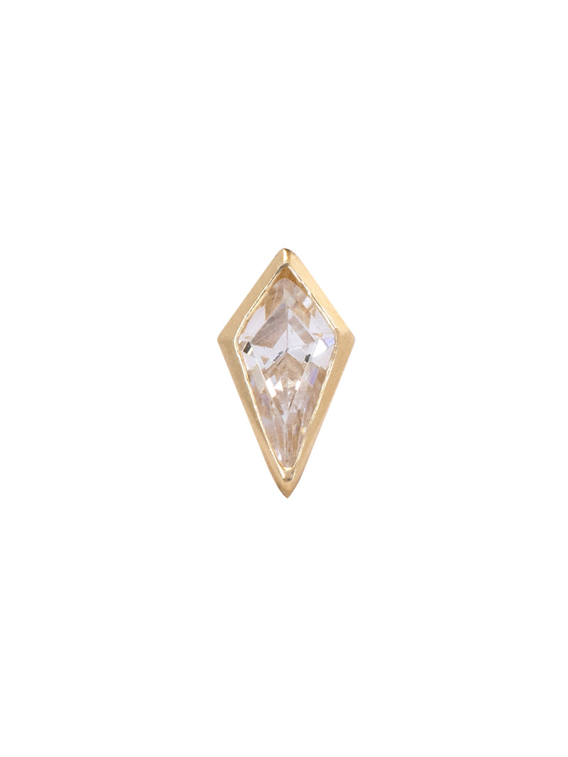 Piercing Atkin de oro sólido amarillo de 14k con diseño de rombo con rosca interna labret.