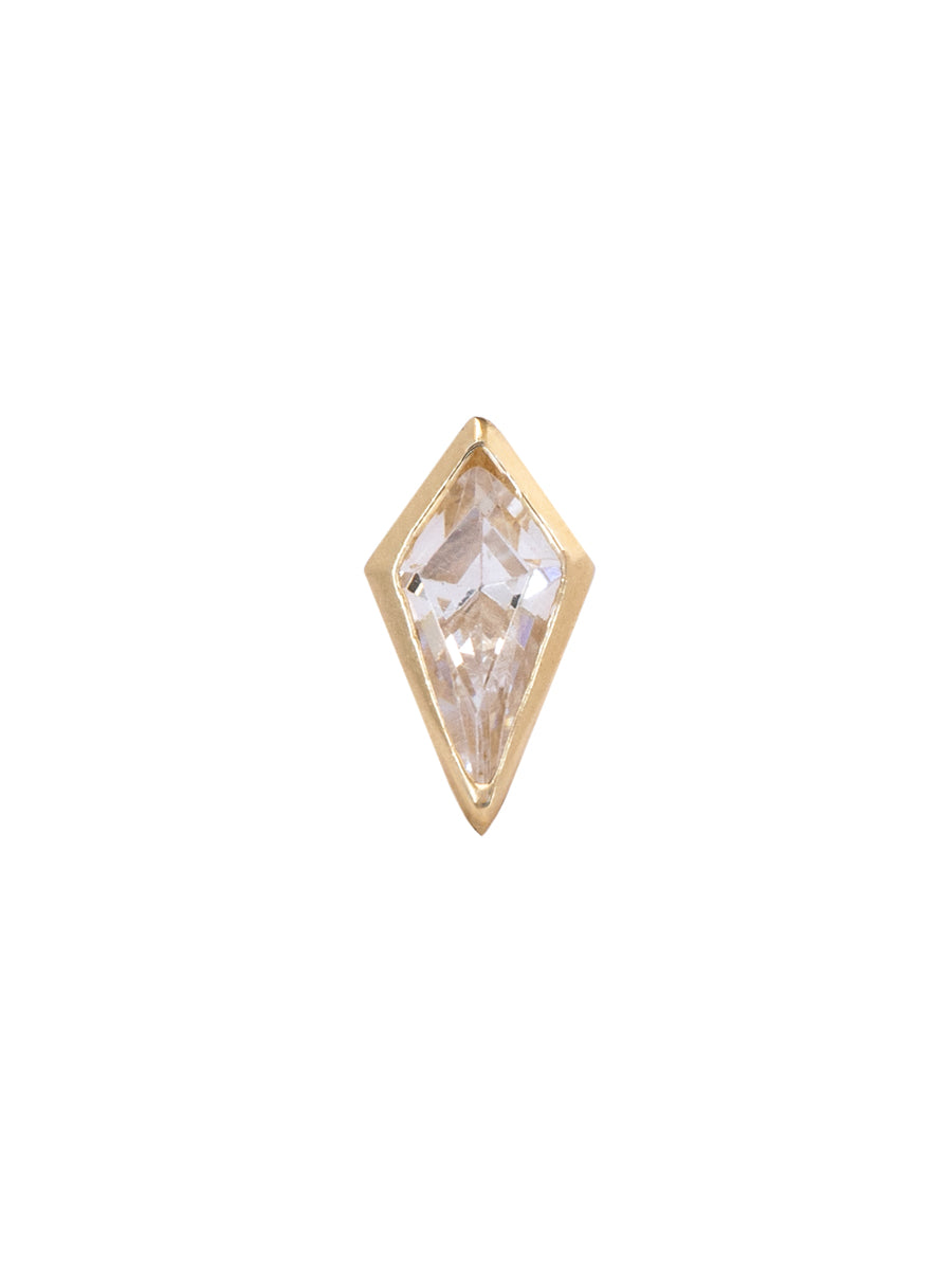 Piercing Atkin de oro sólido amarillo de 14k con diseño de rombo con rosca interna labret.