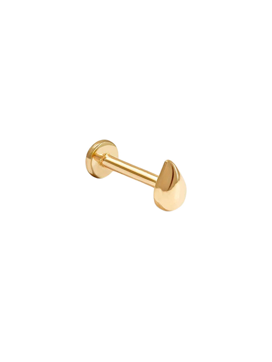 Piercing Drop de oro sólido amarillo de 14k con diseño de gota con rosca interna labret.