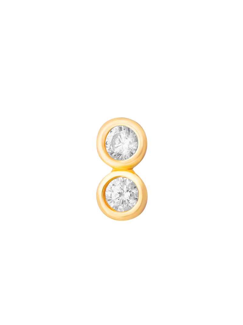 Piercing Lexi de oro sólido amarillo de 14k con diseño de dos circones blancos alineados, cierre de bolita.